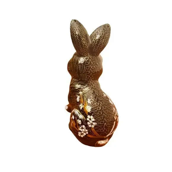 Vintage Chinese Cloisonné Hand Painted Copper Enamel Navy Blue Bunny Figurine - Picture 3 of 4